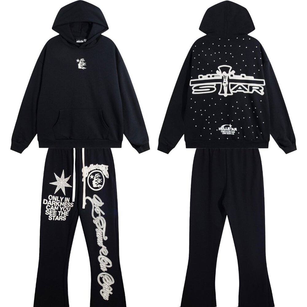 Hellstar Star Print Hoodie & Flare Sweatpants Set
